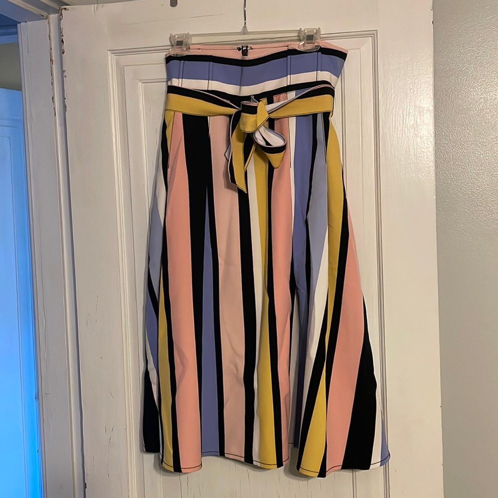 New York & Company Pastel Striped Midi Skirt (size 8)